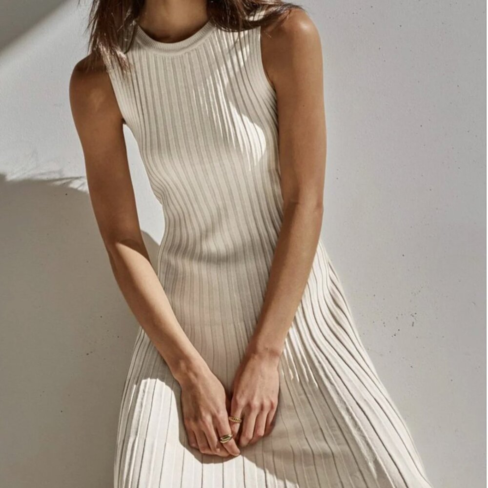 Camille Knit Pleat Maxi Dress - White